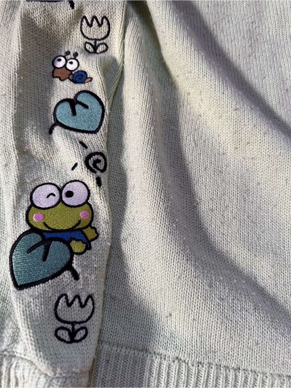 Keroppi Embriodered Button-Front Cardigan Sweater - Light Green - Picture 4 of 10